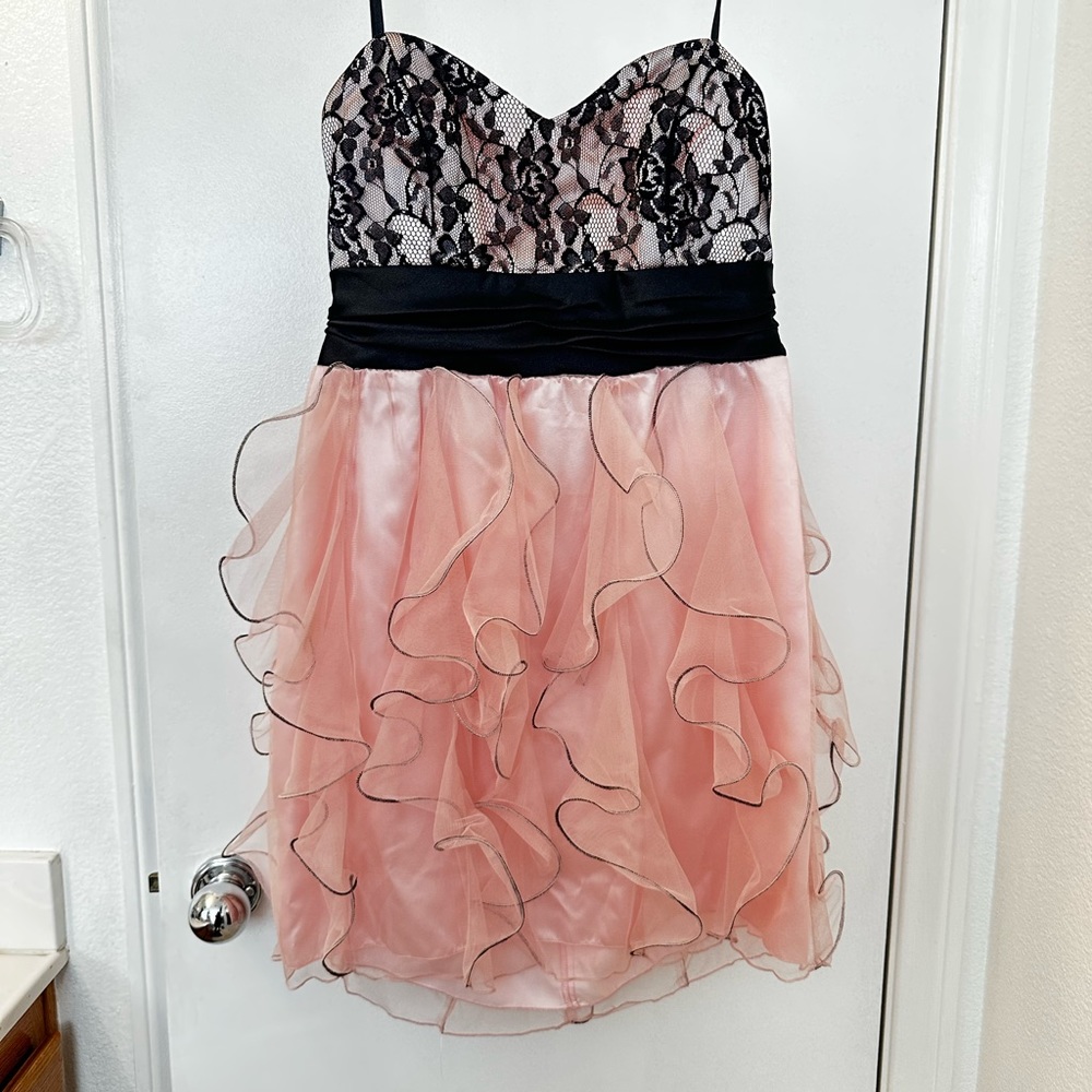 Roberta Pink and Black Lace Top Ruffle Party Dress
